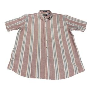 Manhattan Club Mens XL Striped Button Down Shirt Short Sleeve Wrinkle Free Red